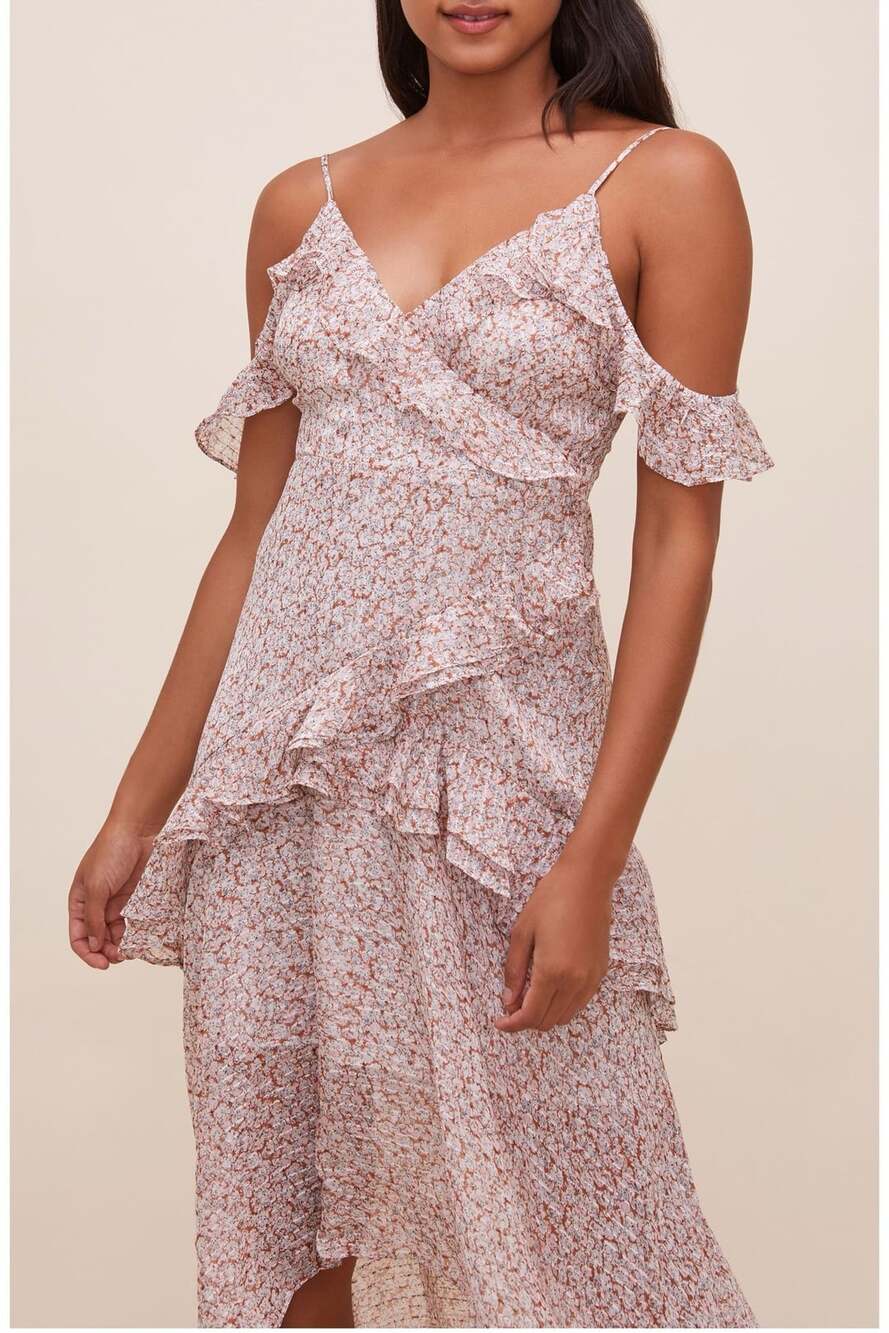 ASTR the Label Pemberley Floral Print Off-The-Shoulder Asymmetric Ruffle Maxi Dr - Picture 3 of 13